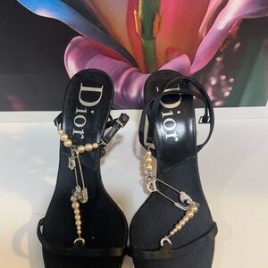 Dior Black Heels with Pearl and Crystal Details
